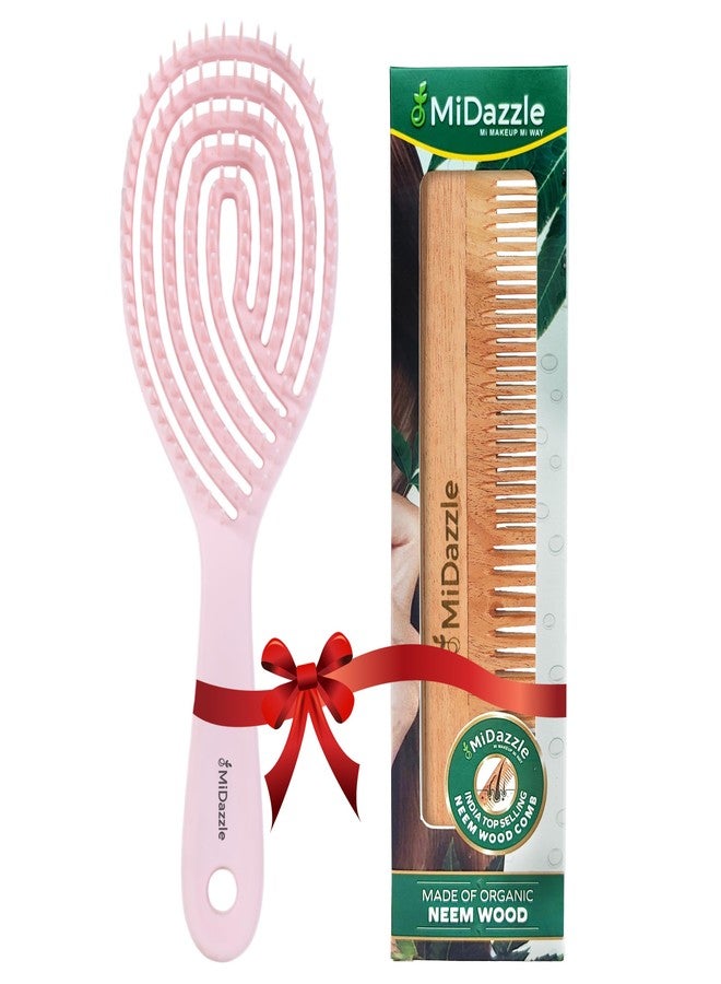 Omidazzle Midazzle Premium Gradient Pink 3D Hair Brush For Men & Women | All Hair Types, Get Neem Wood Comb Free - Image 1