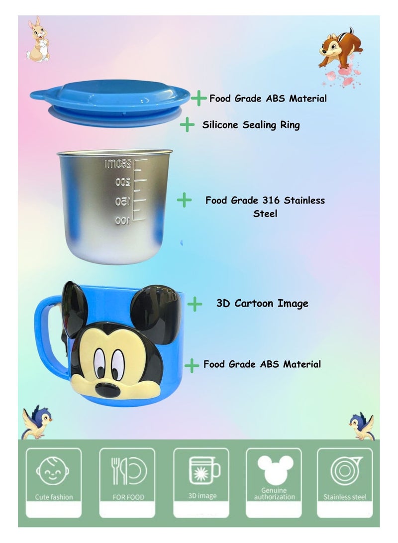 Disney Kids Stainless Steel Drinking Mug with Lid – Cartoon Design | Double Wall Insulated Cup for Hot & Cold Drinks | Leak-Resistant, Safe & Durable Children Mug (Mickey Blue) - Image 3