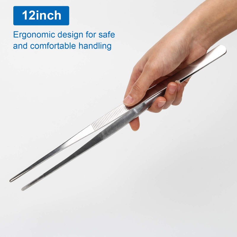 AHIER 12inch Kitchen tweezer Stainless Steel, Long tweezer with Precision Serrated Tips for Cooking Pincette for Sea food, Bar Tweezer - Image 4