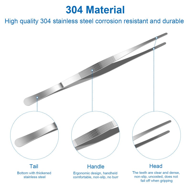 AHIER 12inch Kitchen tweezer Stainless Steel, Long tweezer with Precision Serrated Tips for Cooking Pincette for Sea food, Bar Tweezer - Image 3