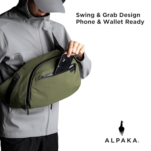 ALPAKA Metro Crossbody Left Shoulder 7.5L - Crossbody Bag Men,Sling Backpack - Fits 11" Tablet - Single Shoulder with YKK Zipper - Expandable Water Bottle Pocket - Phone Sleeve- Green Axoflux 210D - Image 5