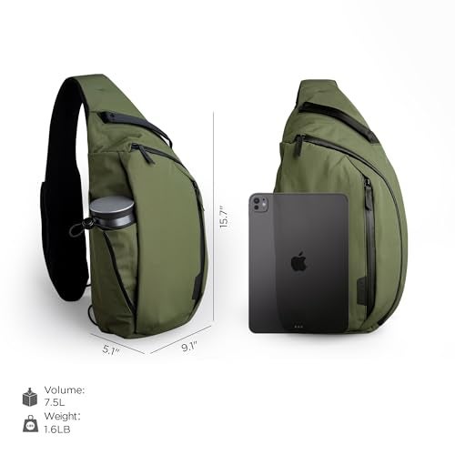 ALPAKA Metro Crossbody Left Shoulder 7.5L - Crossbody Bag Men,Sling Backpack - Fits 11" Tablet - Single Shoulder with YKK Zipper - Expandable Water Bottle Pocket - Phone Sleeve- Green Axoflux 210D - Image 3