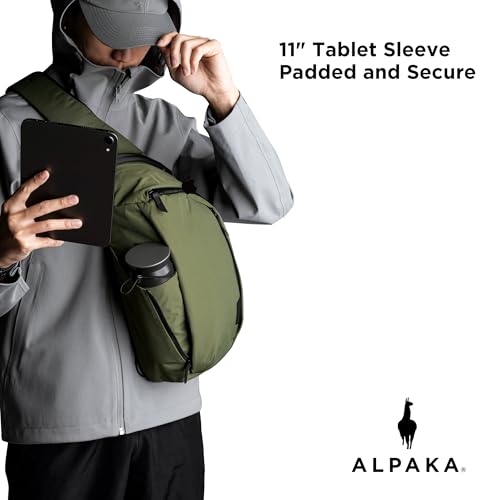 ALPAKA Metro Crossbody Left Shoulder 7.5L - Crossbody Bag Men,Sling Backpack - Fits 11" Tablet - Single Shoulder with YKK Zipper - Expandable Water Bottle Pocket - Phone Sleeve- Green Axoflux 210D - Image 4