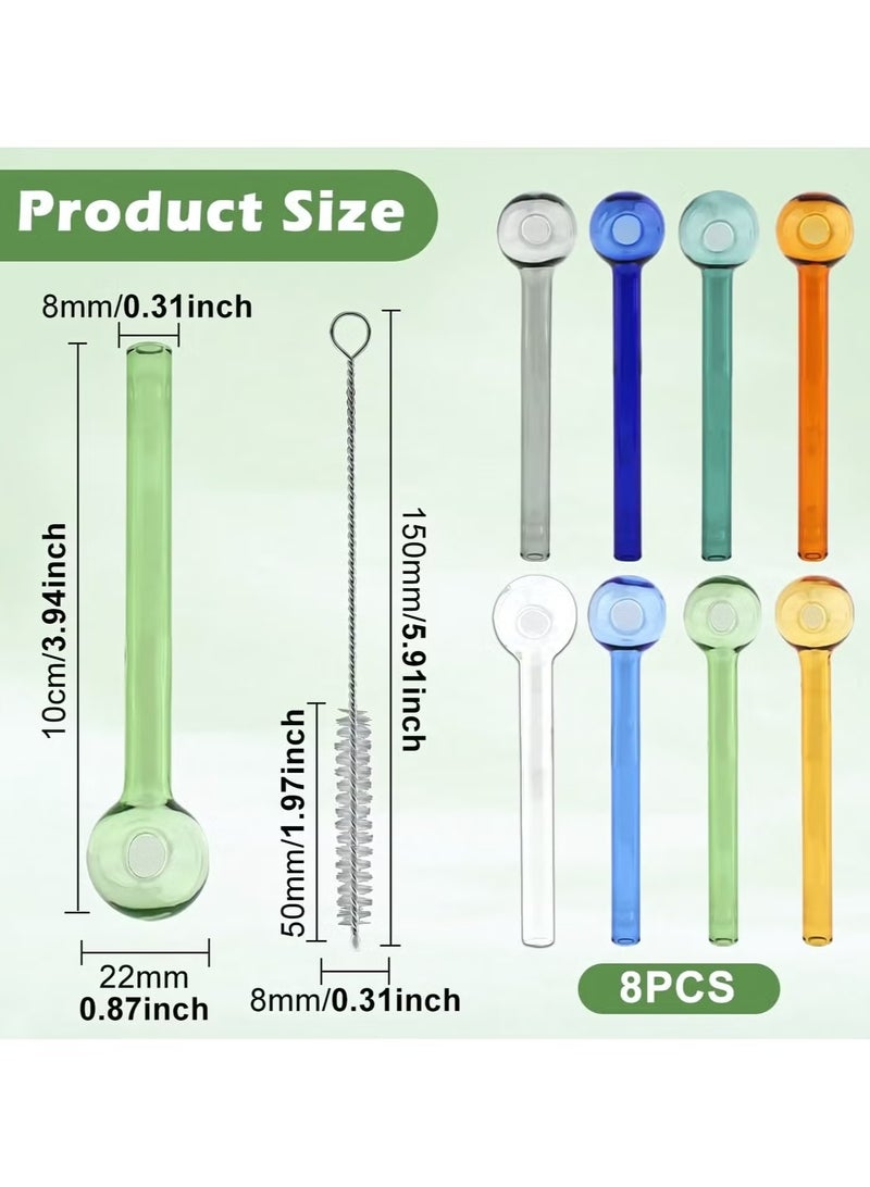 8 قطع من مصاصات الزجاج المقاومة للكسر، مصاصة زجاجية قابلة لإعادة الاستخدام مقاس 4 بوصات مع فرشاة تنظيف، آمنة للاستخدام في غسالة الأطباق، مصاصات شرب بنهايات كروية للمشروبات المخفوقة والعصائر والمشروبات المخفوقة والقهوة - Image 2