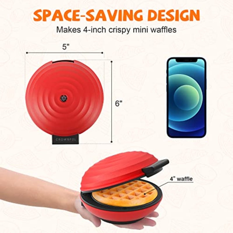 Mini Waffle Maker Machine, 4 Inch Chaffle Maker with Compact Design, Easy to Clean, Non-Stick Surface, Recipe Guide Included, Perfect for Breakfast, Dessert, Sandwich, or Other Snacks, Red - Image 4