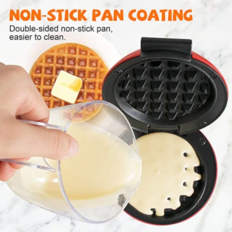 Mini Waffle Maker Machine, 4 Inch Chaffle Maker with Compact Design, Easy to Clean, Non-Stick Surface, Recipe Guide Included, Perfect for Breakfast, Dessert, Sandwich, or Other Snacks, Red - Image 3