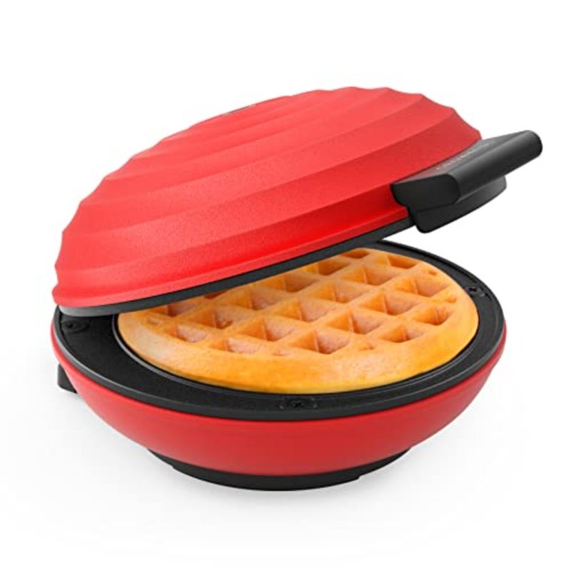 Mini Waffle Maker Machine, 4 Inch Chaffle Maker with Compact Design, Easy to Clean, Non-Stick Surface, Recipe Guide Included, Perfect for Breakfast, Dessert, Sandwich, or Other Snacks, Red - Image 1
