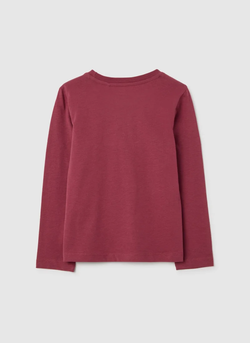 Ovs GIRLS' PURE RED COTTON REGULAR FIT TOP WITH STARS