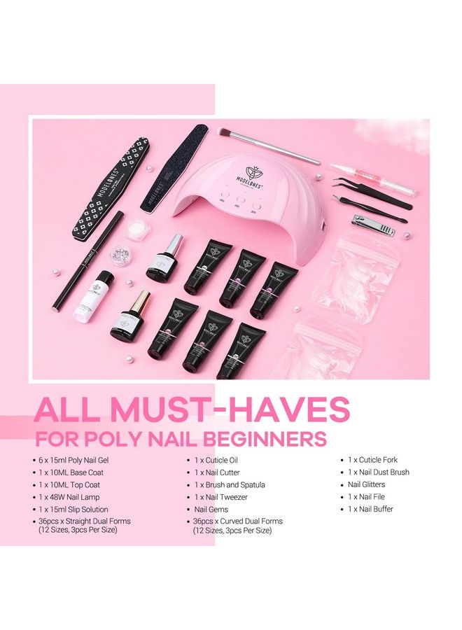 modelones Poly Nail Gel Kit 6 Colors With 48W Nail Lamp Slip Solution Rhinestone Glitter All In One Kit For Nail Manicure Beginner Starter Kit Diy At Home Beauty Gift - Image 3