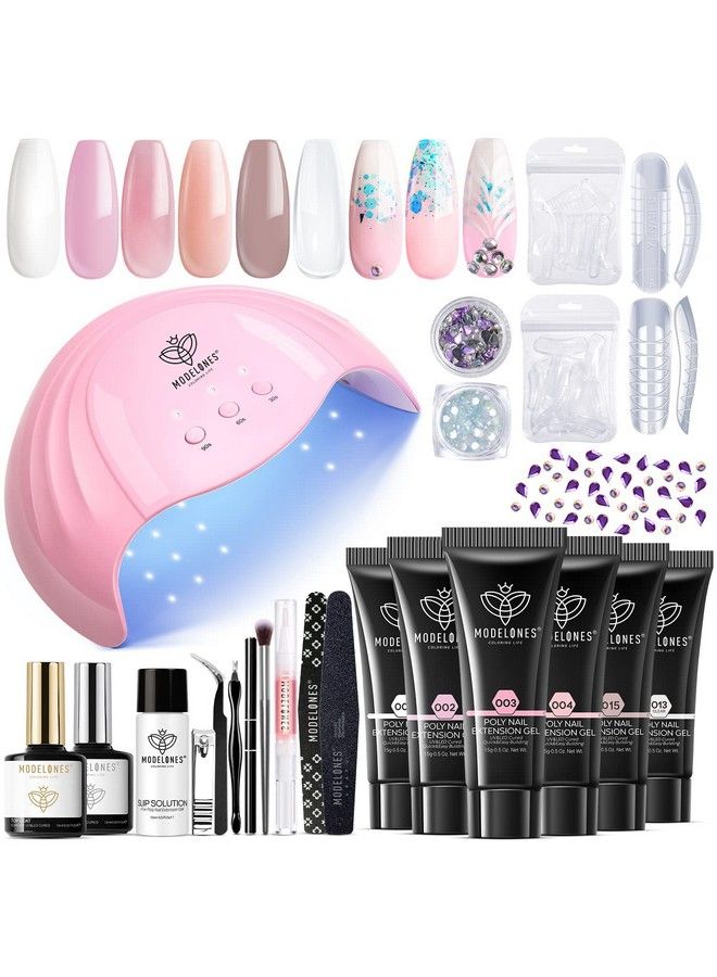 modelones Poly Nail Gel Kit 6 Colors With 48W Nail Lamp Slip Solution Rhinestone Glitter All In One Kit For Nail Manicure Beginner Starter Kit Diy At Home Beauty Gift - Image 2