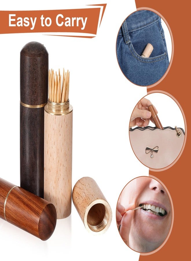 oruola حامل أعواد أسنان من أورولا، 3 قطع، حامل أعواد أسنان خشبي محمول للحقيبة، علبة أعواد أسنان لتخزين أعواد الأسنان، إبرة، خرز، أداة تنظيف الأذن، أشياء صغيرة، للنساء والرجال - Image 5