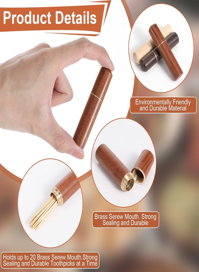 oruola حامل أعواد أسنان من أورولا، 3 قطع، حامل أعواد أسنان خشبي محمول للحقيبة، علبة أعواد أسنان لتخزين أعواد الأسنان، إبرة، خرز، أداة تنظيف الأذن، أشياء صغيرة، للنساء والرجال - Image 3