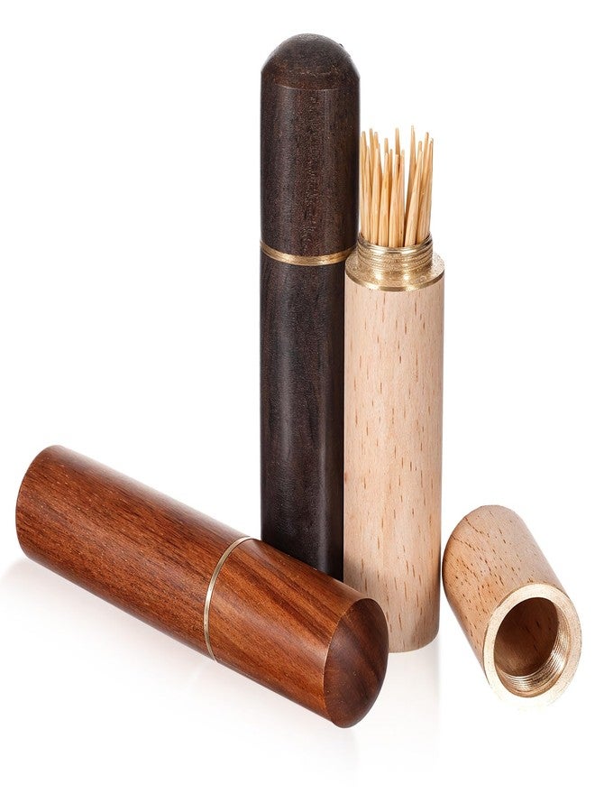 oruola حامل أعواد أسنان من أورولا، 3 قطع، حامل أعواد أسنان خشبي محمول للحقيبة، علبة أعواد أسنان لتخزين أعواد الأسنان، إبرة، خرز، أداة تنظيف الأذن، أشياء صغيرة، للنساء والرجال - Image 1