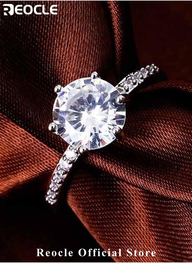 REOCLE - Women's Zircon Ring Flash Rhinestone Round Princess Ring with Round Cut Diamond Best Jewelry Gifts for Marriage Anniversary & Birthday - Image 1