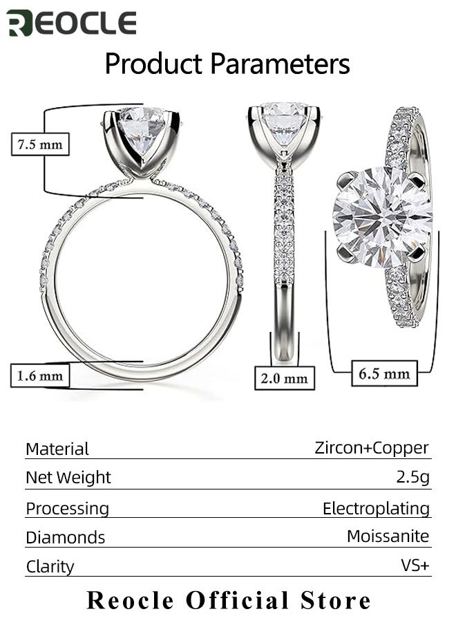 REOCLE - Women's Zircon Ring Flash Rhinestone Round Princess Ring with Round Cut Diamond Best Jewelry Gifts for Marriage Anniversary & Birthday - Image 1