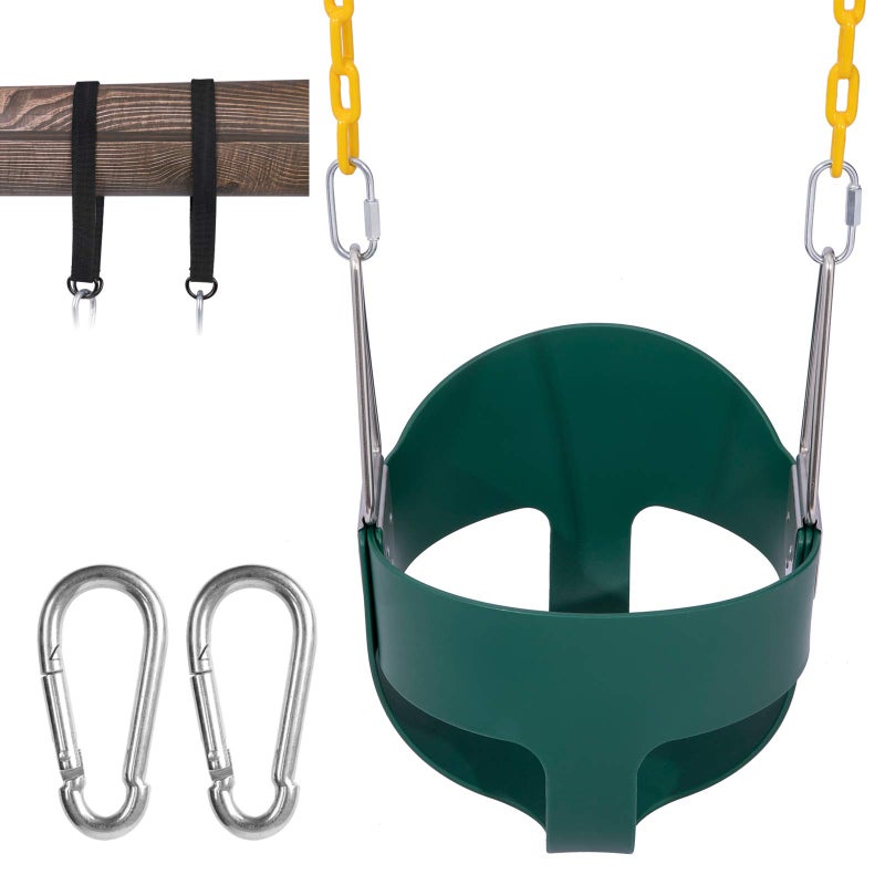 Sunnyglade Toddler High Back Full Bucket Swing Seat Kids Swing Set Accessories with 66 in Coated Chain2PCS Snap Hooks  2PCS Hanging Strap Support 660lb Green
