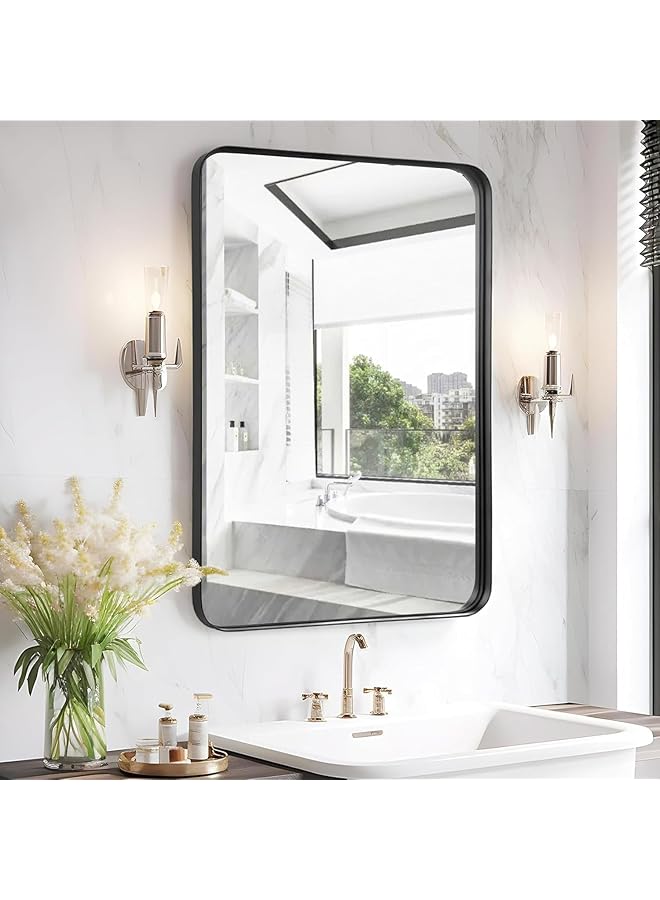 The Bros Black Metal Framed Bathroom Mirror for Wall,Bathroom Vanity Mirror,15.7"x23.6"Wall Mounted Rectangle Mirror for Over Sink Wall,Hangs Horizontally or Vertically for Bedroom (Rectangular-70x50cm) - Image 1