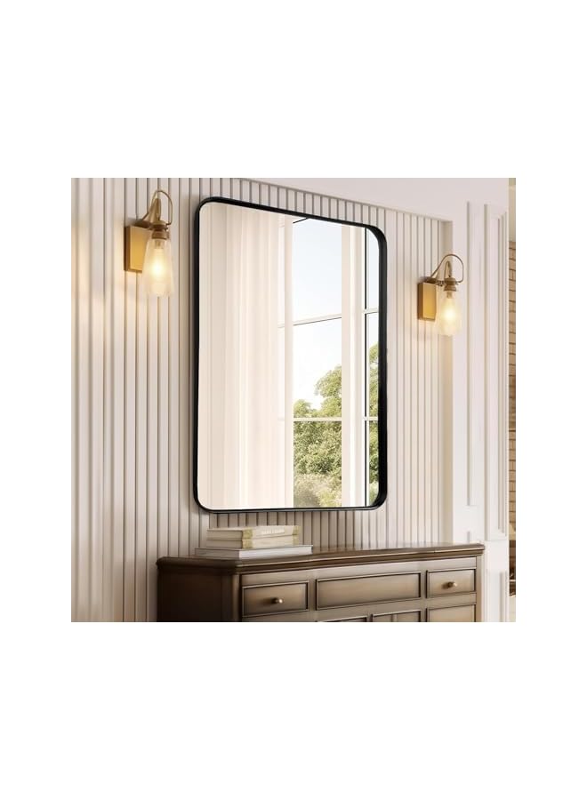 The Bros Black Metal Framed Bathroom Mirror for Wall,Bathroom Vanity Mirror,15.7"x23.6"Wall Mounted Rectangle Mirror for Over Sink Wall,Hangs Horizontally or Vertically for Bedroom (Rectangular-70x50cm) - Image 5