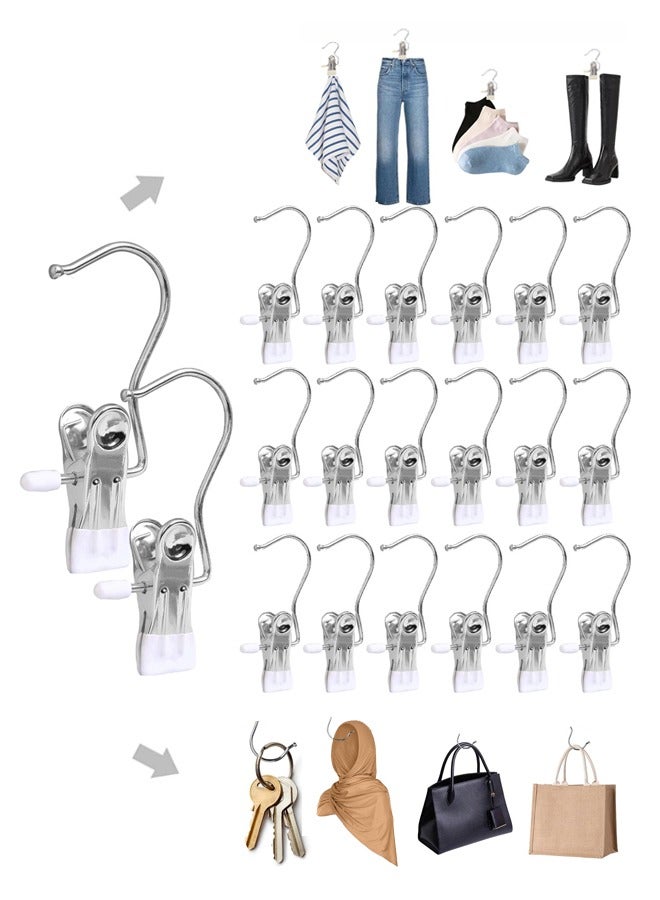 Laundry Hooks with Clips,Boot Hangers for Closet,Portable Laundry Hooks Hat Hanger Stainless Steel Home Travel Hangers Clips,Portable Home Travel Hangers for Hat, Towels, Bras, Socks(20 Pack) - Image 1