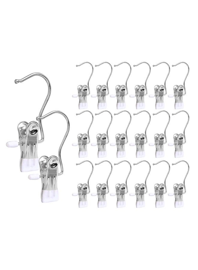 20 Pieces Boot Hangers Clips Laundry Hooks Hanging Clips Clothes Pins Closet Hanger Organizer Clamps Socks Towel Clips Heavy Duty Clothespins Bulk Hanger Clips for Closet Travel Pants Socks Handbags（White） - Image 1