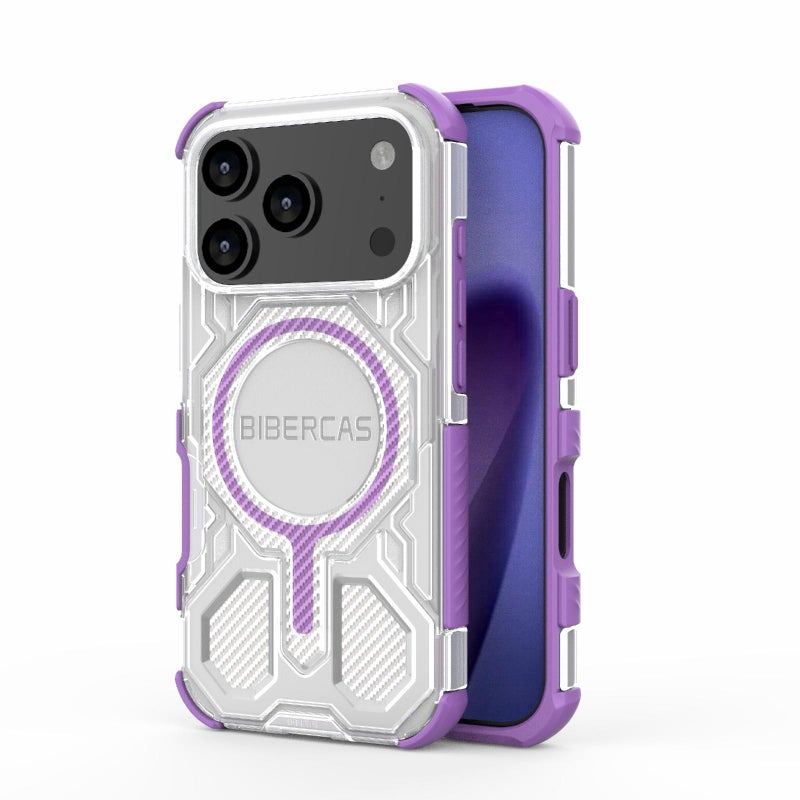 BIBERCAS For Iphone 17 Pro Transparent Color Series Magsafe Air Bag Shockproof Phone Case(Purple) - Image 1