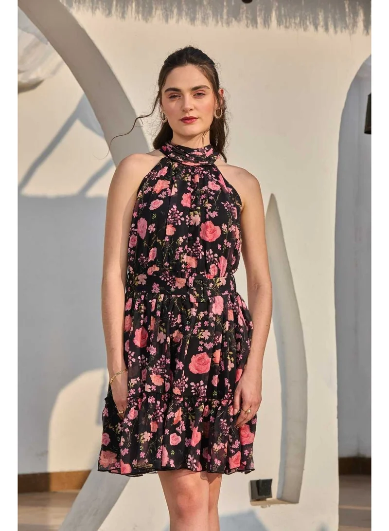 Luxe & Hardy فستان لوكس آند هاردي إيريس بياقة هالتر - أسود