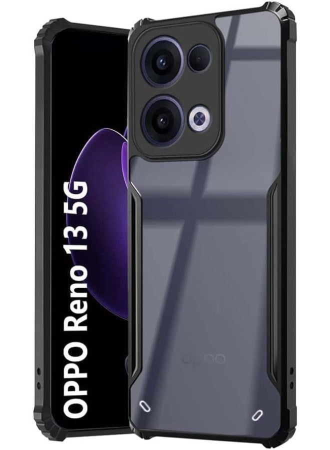 Muzz Oppo Reno13 5G Case Back Cover Shockproof Bumper Crystal Clear 360 Degree Protection TPU+PC Camera Protection Acrylic Transparent Eagle Cover for Reno 13 5G 2024 Black - Image 1