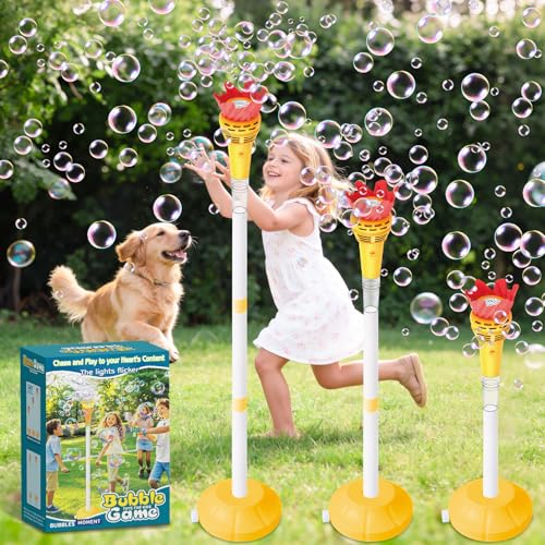 Infowush Torch Bubble Machine for Kids Rechargable Bubble Maker Bubble Toys with Light Music Outdoor Automatic Standing Height Adjustable Bubble Machine for Toddlers 13 Xmas Birthday Party Gifts - Image 1