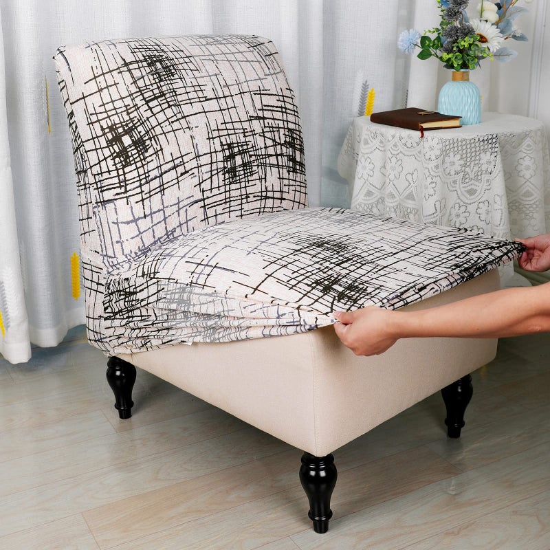 Iauddy Armless Accent Slipper Chair Cover Slipcover,Stretch Spandex Printed Removable Non-Slip Silp Cover for Accent Chair Without Arms for Living Dining Room(White/Stripe,1) - Image 4