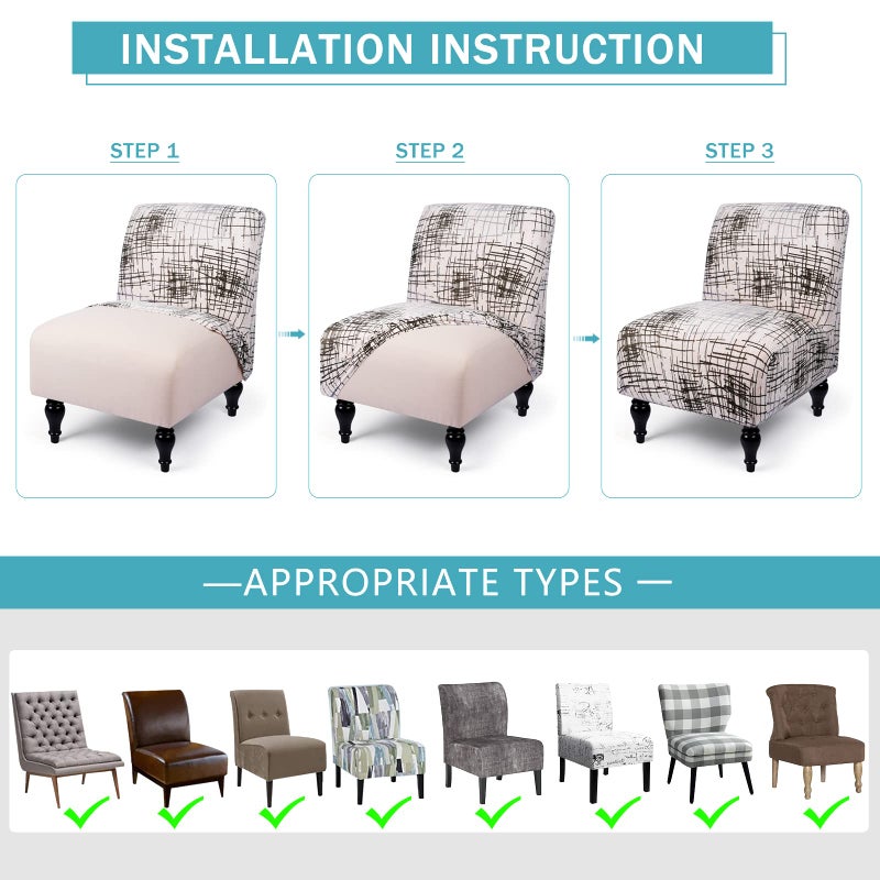 Iauddy Armless Accent Slipper Chair Cover Slipcover,Stretch Spandex Printed Removable Non-Slip Silp Cover for Accent Chair Without Arms for Living Dining Room(White/Stripe,1) - Image 3