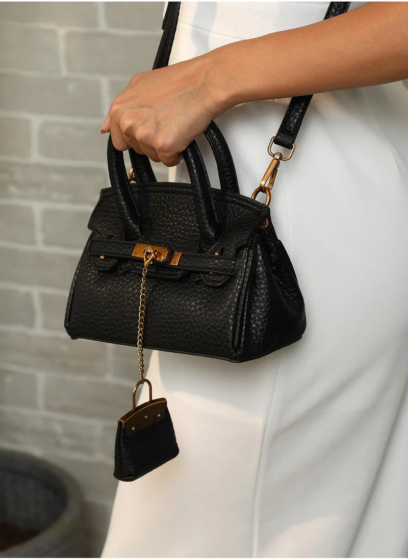 صوص هاوت Women's The Mini Overlap Satchel Sling Bag With Pouch - Onyx Black