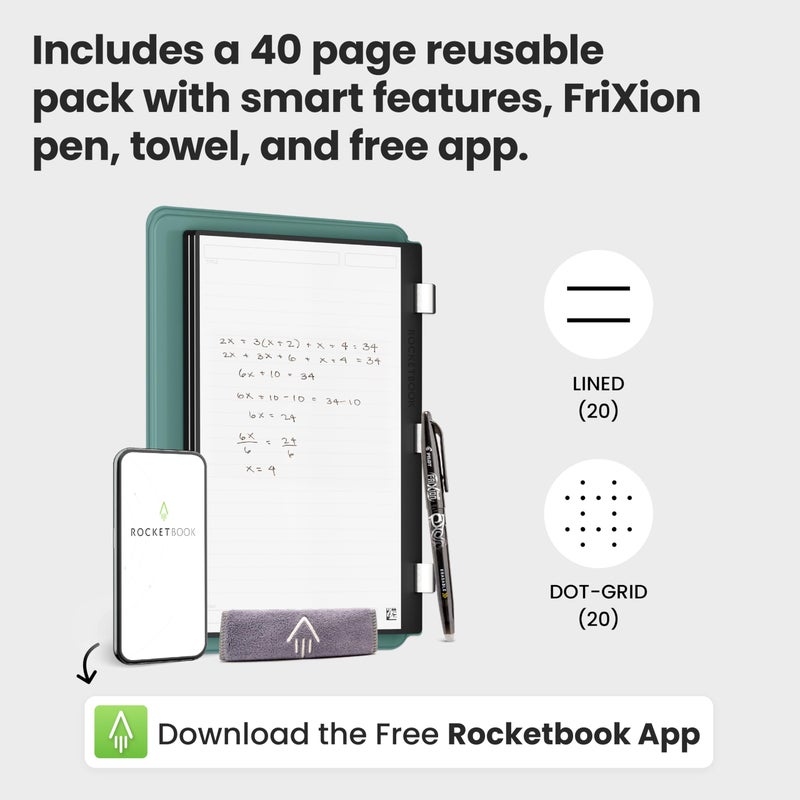 Rocketbook Pro 2.0 Reusable Professional Smart Notebook, Letter Size 8.5x11, Green - Lined & Dot Grid Pages, App-Connected, Erasable, Premium Cover, Ideal for Work Notes and Business Meetings - Image 4