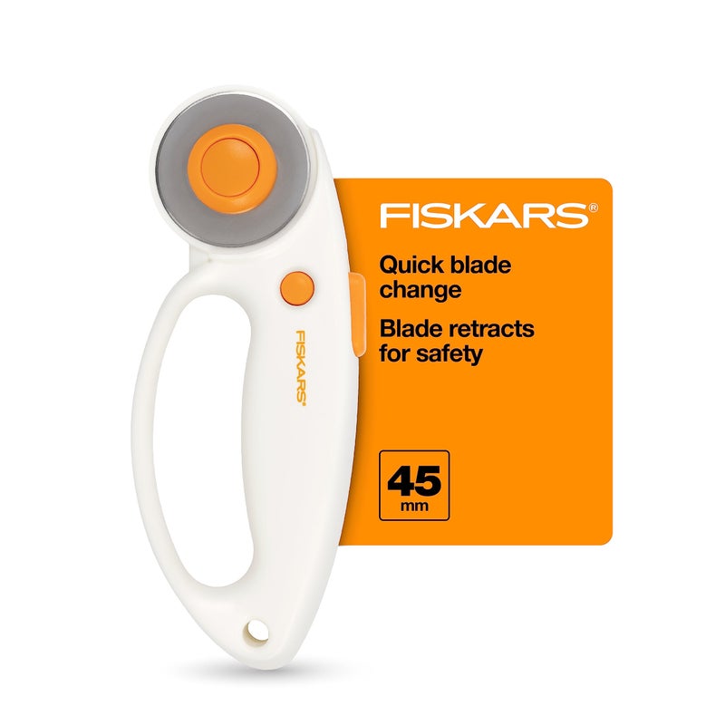 Fiskars 45mm Rotary Cutter for Fabric with Ergonomic Loop Grip Premium Steel Rotary Fabric Cutter Blade for Precise Cuts Arts and Crafts Sewing Supplies and Quilting Tools