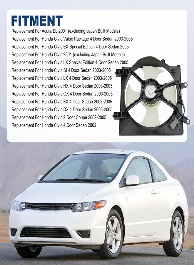 JDMSPEED AC A/C Condenser Radiator Cooling Fan Assembly Replacement for Honda Civic 2001-2005 HO3113114 620-220 610380 Driver Left Side - Image 2
