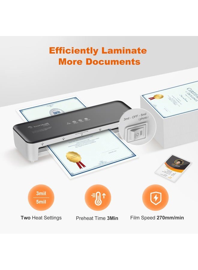 Bonsaii Laminator Machine, 9 Inch Laminator Machine with 50 Laminting Sheets, Laminator with Never Jam Technology for Doc/Posters/Photo, Simple Convenient for Home, Office and School - L418-C Grey - Image 2
