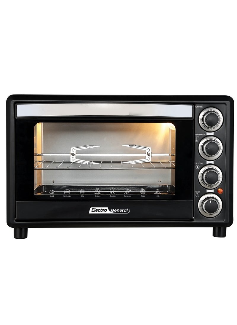 Electro General - Electric Oven 60 Ltr, 2200W, Rotisserie Function, Adjustable Temperature (100-230°C), 60-Min Timer with Bell Ring, Double glass door, Durable Stainless Steel Heating Elements, Indication Light 60L and power full power 2200W SVN-60RML Black - Image 1