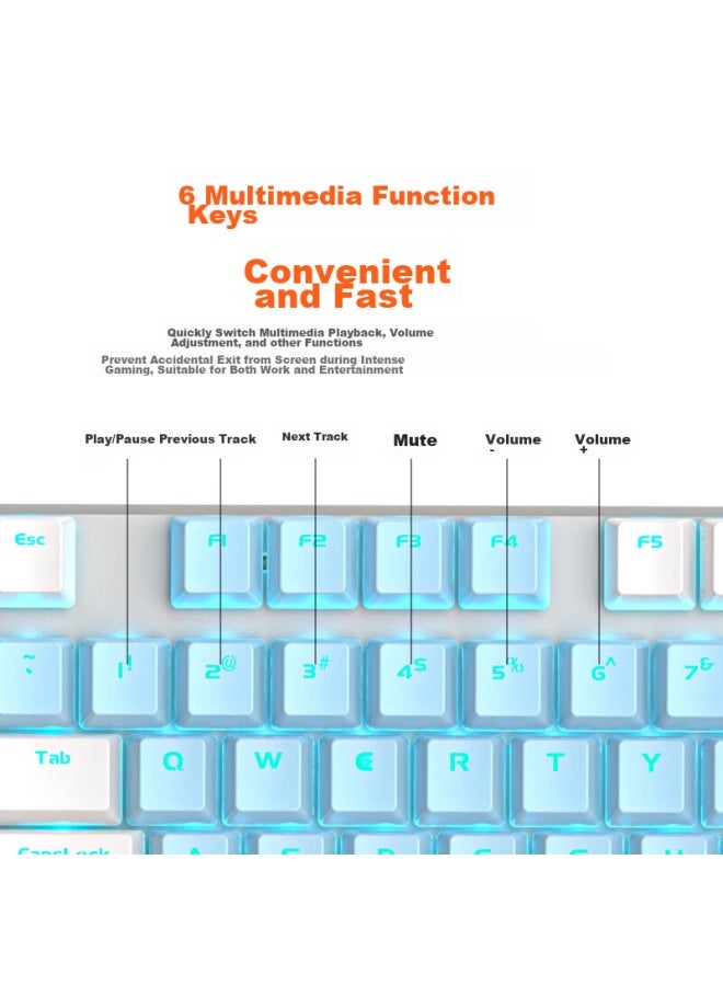 Daryo Dareu Ek815 Mechanical Alloy Edition Keyboard, Wired E-sports Gaming Keyboard, 87 Keys Multi-key Anti-ghosting, Laptop Keyboard, White Blue Black Switch - Image 4