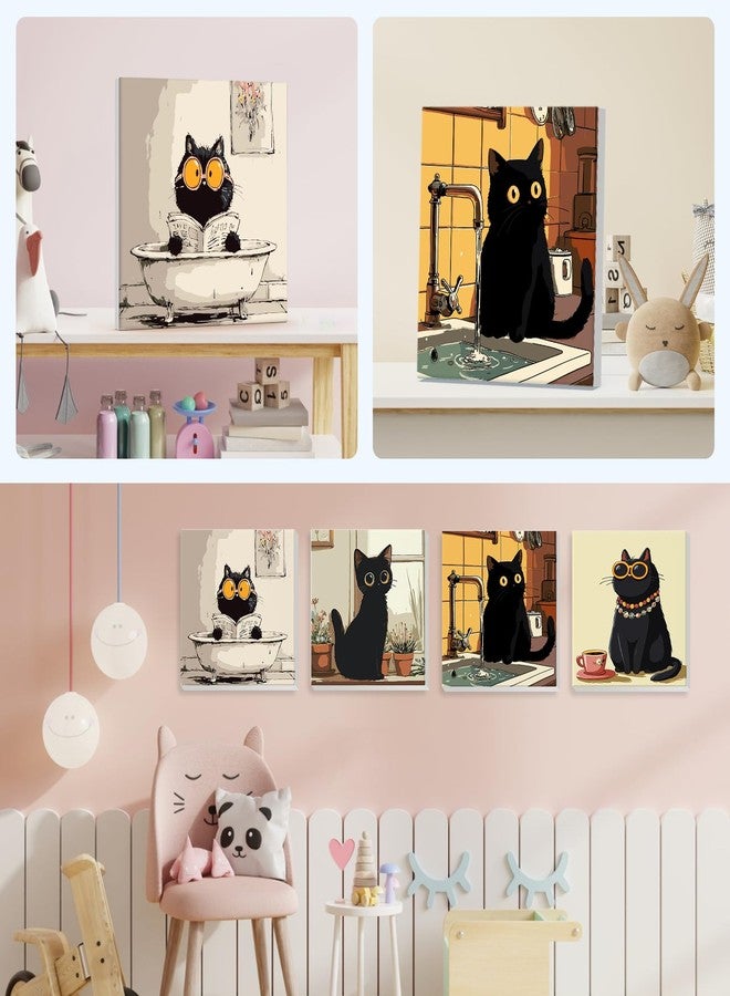 مجموعة نيو إينمو للتلوين بالأرقام للأطفال (4 قطع) مع إطار خشبي، رسم قطط مرحة بالأرقام للأطفال من عمر 8 إلى 12 سنة، قطط لطيفة، لوحة زيتية أكريليك يمكنك صنعها بنفسك للمبتدئين لتزيين جدران المنزل (8 × 8 بوصة) - Image 3