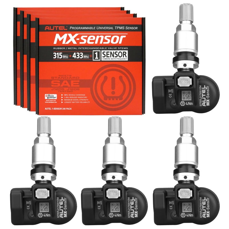 Autel MaxiTPMS MX Sensor 4pcs Pack Metal Stem 315433MHz TPMS Universal Tire Sensor Programmed by TPMS Tool TS401 TS408 TS501 TS508 TS601 TS608 MK808TS MX808TS MS906TS ITS600
