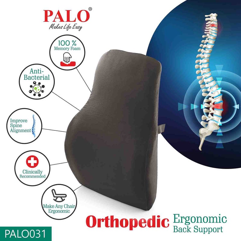 PALO Orthopedic Ergonomic Long Back Support with Memory Foam Black Black - Image 2