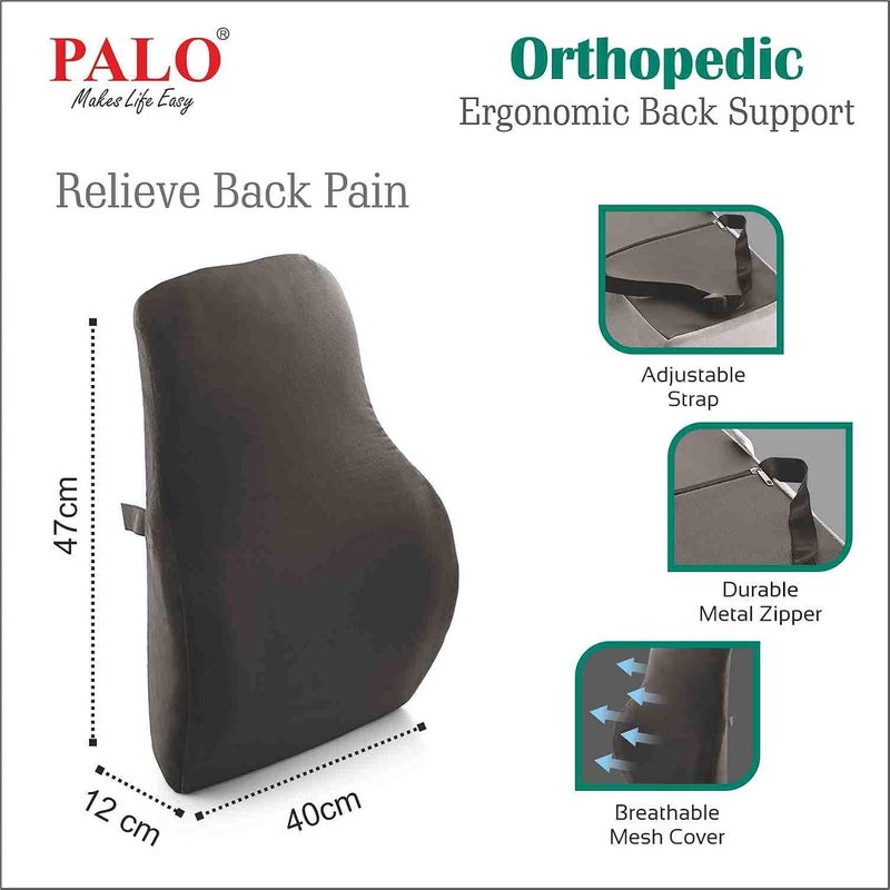 PALO Orthopedic Ergonomic Long Back Support with Memory Foam Black Black - Image 3