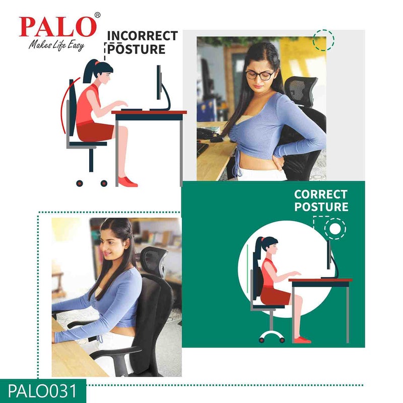PALO Orthopedic Ergonomic Long Back Support with Memory Foam Black Black - Image 4