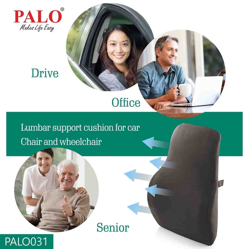PALO Orthopedic Ergonomic Long Back Support with Memory Foam Black Black - Image 5