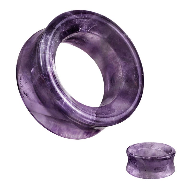 Pierced Owl Natural Amethyst Stone Double Flared Saddle Tunnels, Sold as a Pair (6mm (2GA)) - Image 2