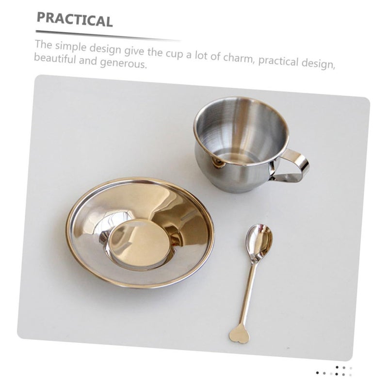 Stainless Steel Tea Cup With Saucer Spoon Elegant European Vintage Design Afternoon Tea - Image 4