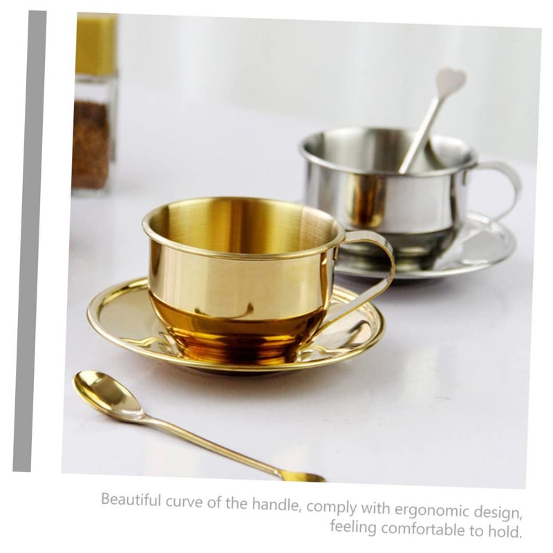 Stainless Steel Tea Cup With Saucer Spoon Elegant European Vintage Design Afternoon Tea - Image 5