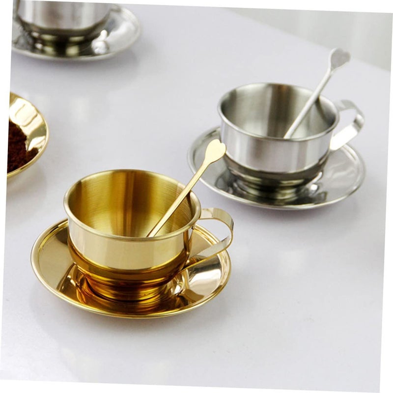 Stainless Steel Tea Cup With Saucer Spoon Elegant European Vintage Design Afternoon Tea - Image 3