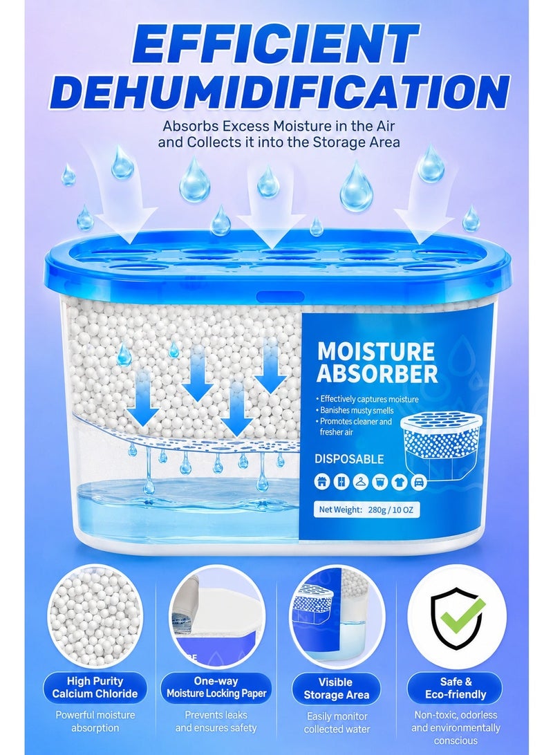 6 Pack Moisture Absorber Disposable Dehumidifier Tubs – 280g/10oz Large Capacity Humidity Absorber with Visible Water Collection for Closet, Bedroom, Bathroom, Laundry Room & Car - Image 4