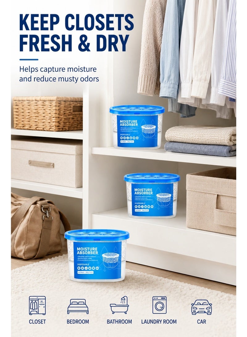 6 Pack Moisture Absorber Disposable Dehumidifier Tubs – 280g/10oz Large Capacity Humidity Absorber with Visible Water Collection for Closet, Bedroom, Bathroom, Laundry Room & Car - Image 3