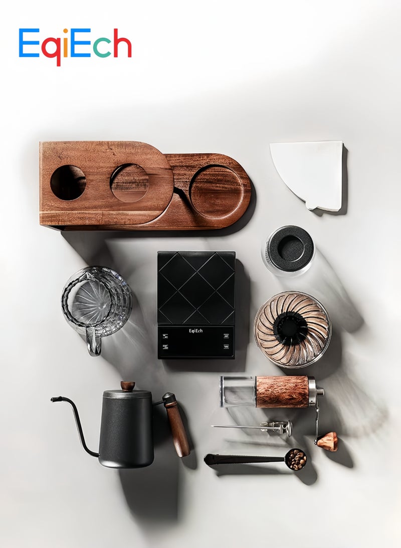 EqiEch V60 Pour Over Coffee Maker Set 10-in-1, Solid Wood Filter Holder Stand Hand Drip Brewing Coffee Set for Home Office Cafe Gift（1-4 CUPS） - Image 3